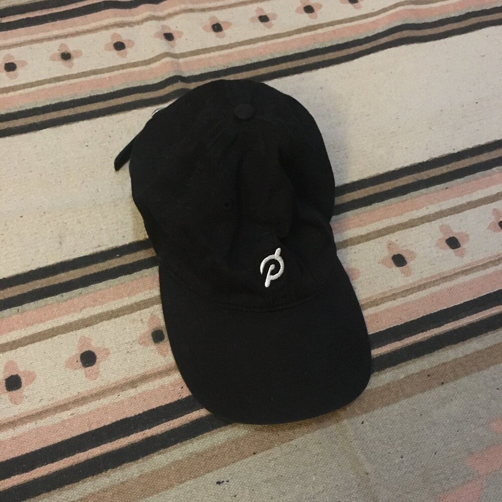 Peloton Black adjustable hat cap white embroidered logo on front GUC